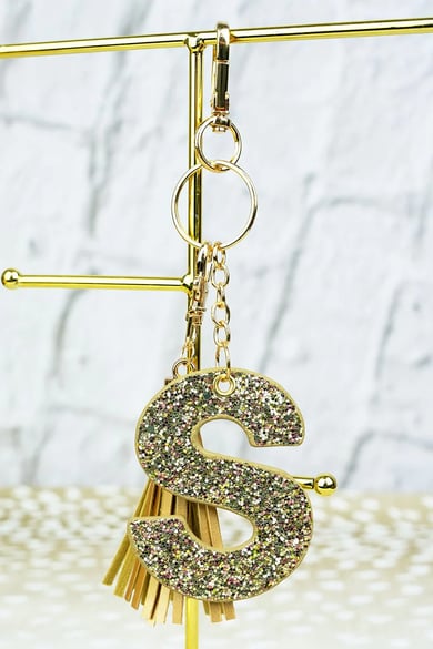 Gold Glitter 'S' Initial Tassel Keychain