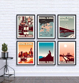 Image of Vintage poster Hong Kong Map - Fine Art Print