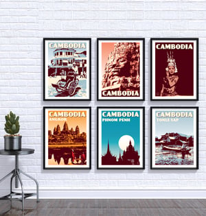 Image of Vintage poster Cambodia - Bayon - Fine Art Print 