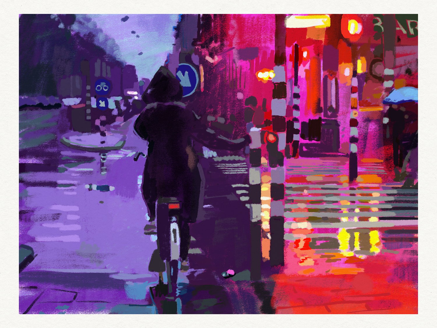 'Cyclists of Amsterdam - Oosterpark (purple edition)' - Giclée print