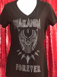 Image 1 of Wakanda Forever Bling V-Neck Shirts 