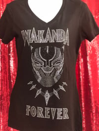 Image 2 of Wakanda Forever Bling V-Neck Shirts 