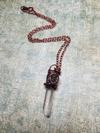 Image 2 of Electroformed Peridot and Quartz Point Necklace 