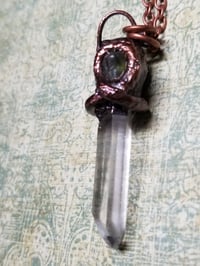 Image 3 of Electroformed Peridot and Quartz Point Necklace 