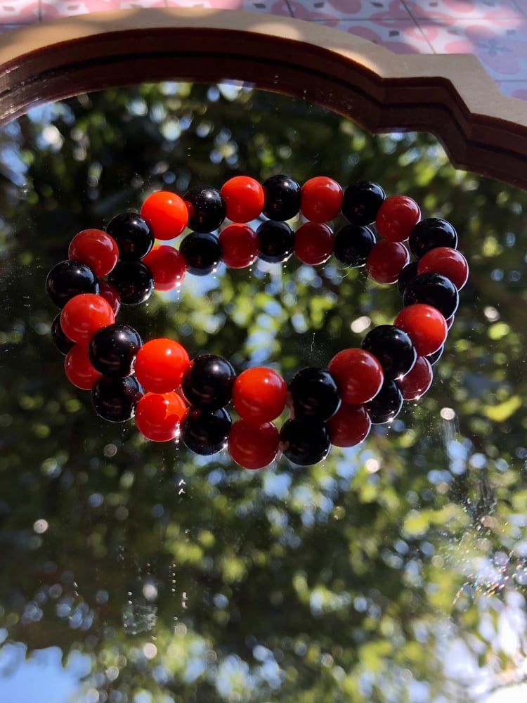 Orange and Black Bead Bracelet
