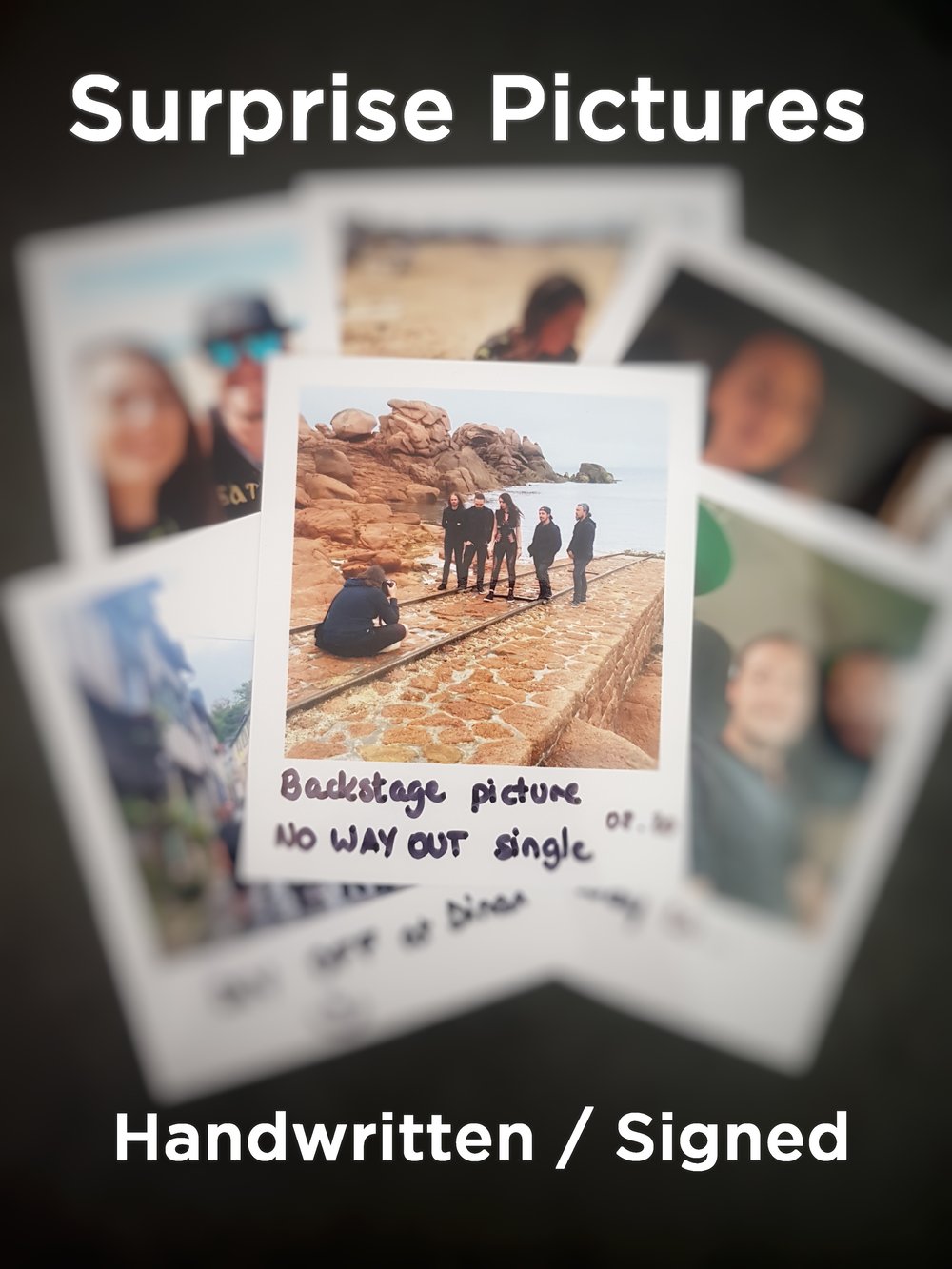 3 surprise Polaroids with descriptions and signatures