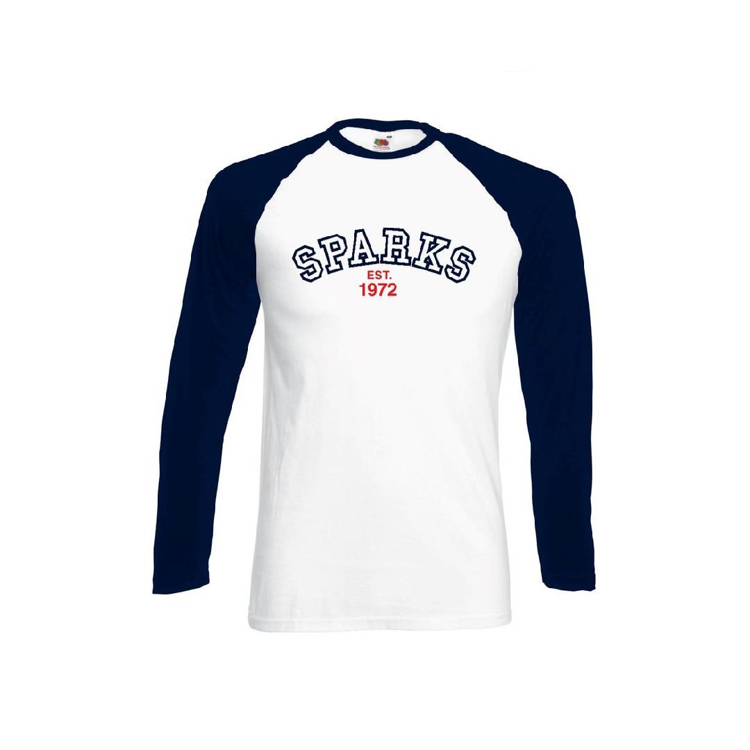 1972 Sparks White/Navy Long Sleeve Baseball T-shirt | SPARKS