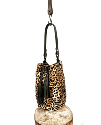 Image 2 of Big Kitty Leather Patchwork Leopard Print Bucket  