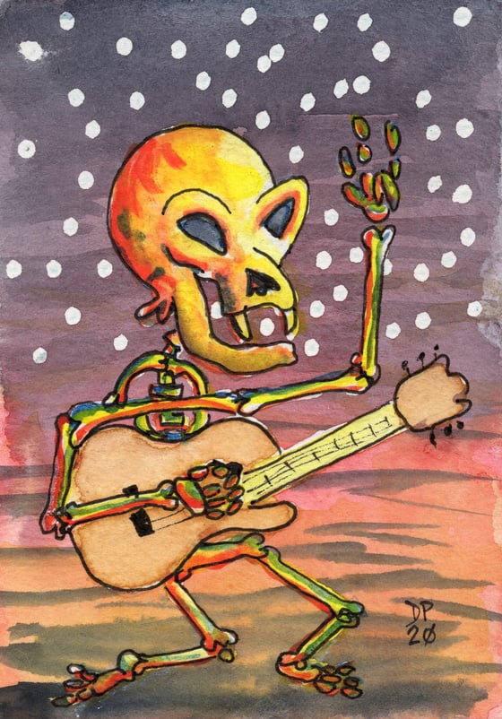 Image of "Starry Skeleton" watercolor painting