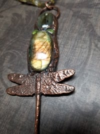 Image 1 of Electroformed Green Labradorite and Topaz Dragonfly Necklace 