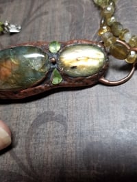 Image 3 of Electroformed Green Labradorite and Topaz Dragonfly Necklace 