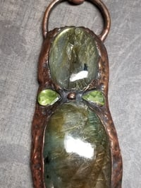 Image 4 of Electroformed Green Labradorite and Topaz Dragonfly Necklace 