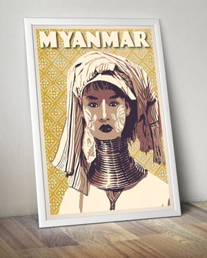 Image of Vintage poster Myanmar - Long Neck Woman Green Chartreuse - Fine Art Print