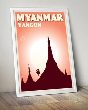 Image of Vintage poster Myanmar - Yangon -Shwedagon Coral - Fine Art Print 