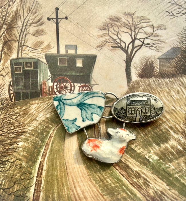 SHEEP AND HOME BROOCH