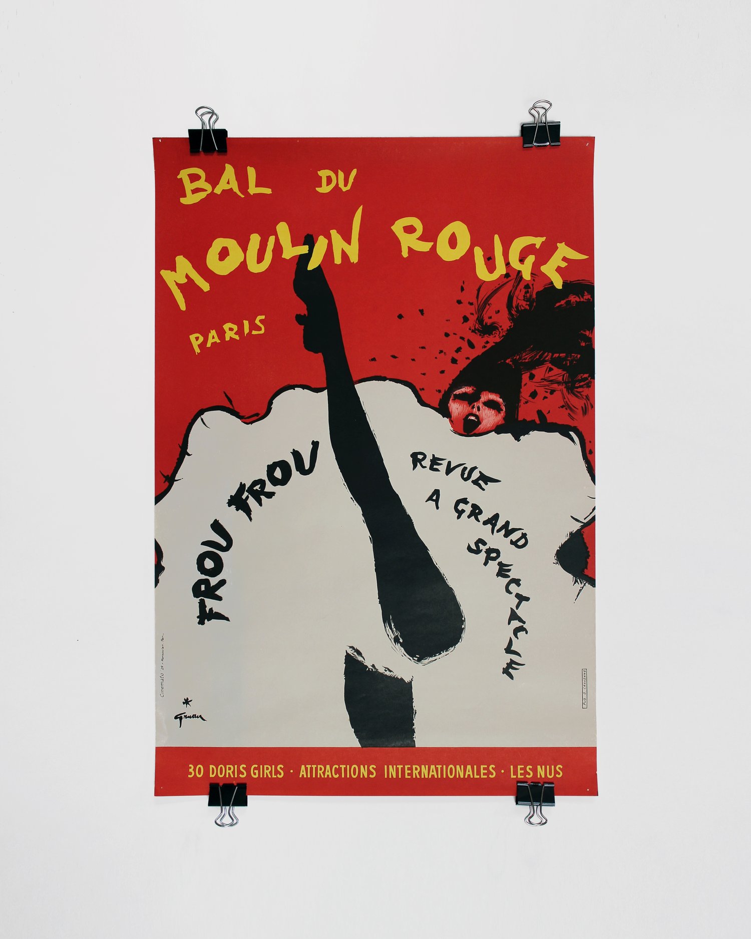 Original Bal Du Moulin Rouge, Paris (Frou Frou)  Lithograph Poster by René Gruau ca. 1963