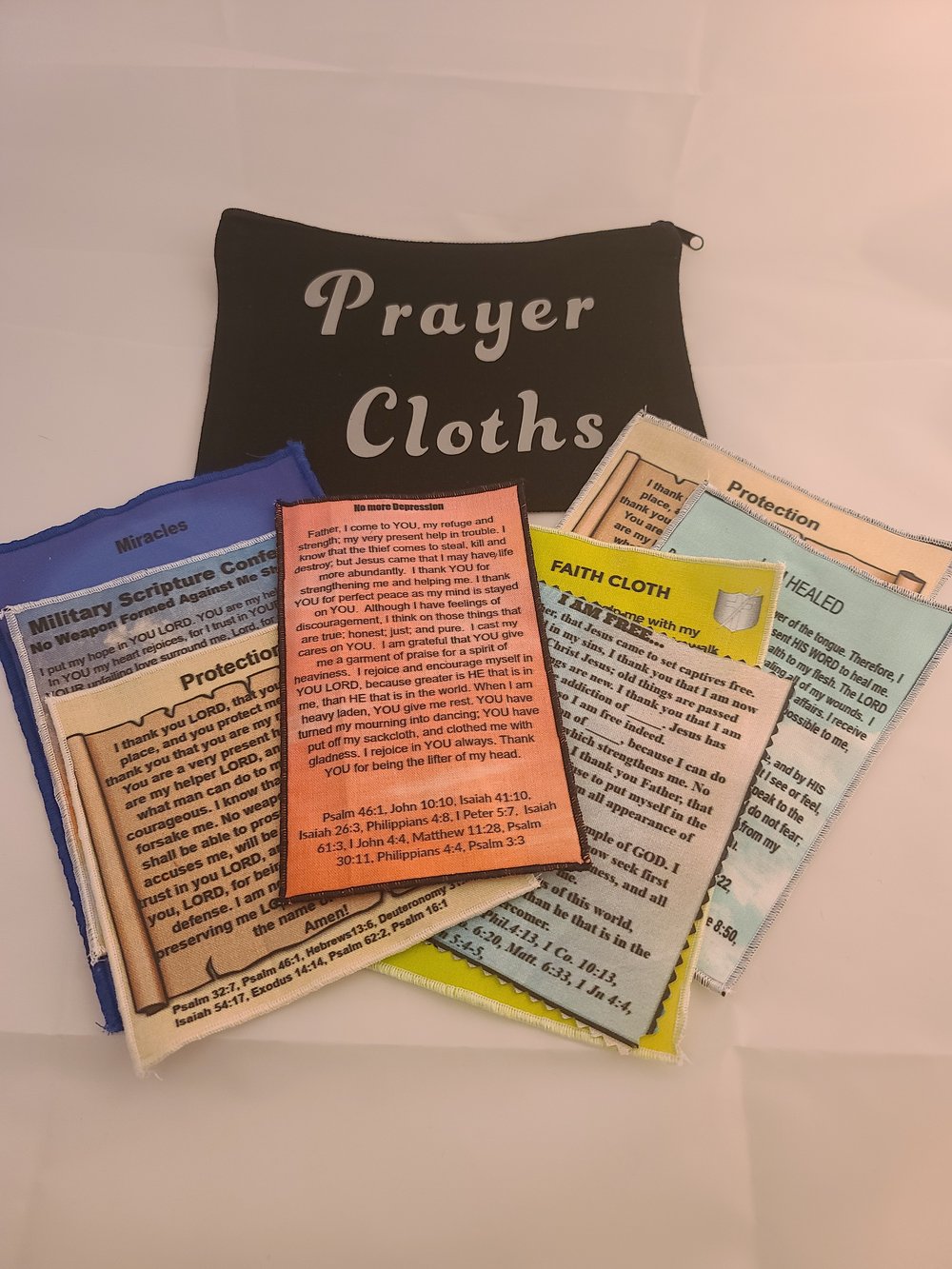 10 Handmade Scripture Prayer Cloths w/Canvas Pouch