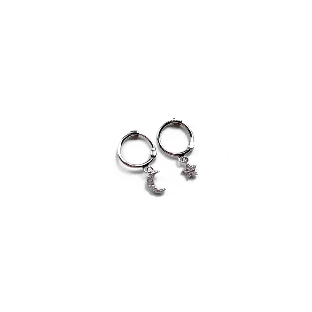 Image of Sterling Silver Star & Moon Mini Hoop Earrings 