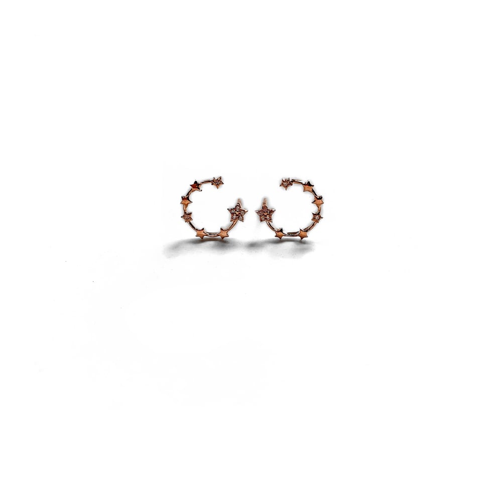 Image of Rose Gold Crescent Star Earrings 