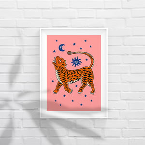 Image of TIGER TEMPLE STARS blue or pink - A3 print