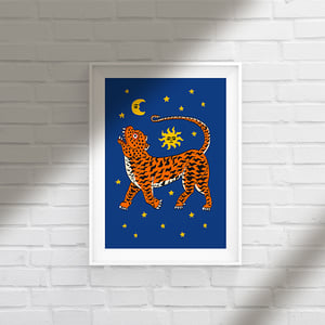 Image of TIGER TEMPLE STARS blue or pink - A3 print
