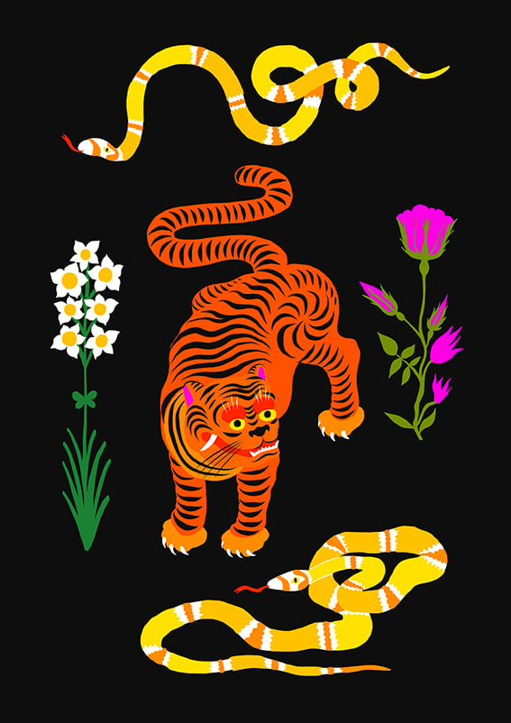 Image of TIGER & SNAKES FLOWERS - A3 print