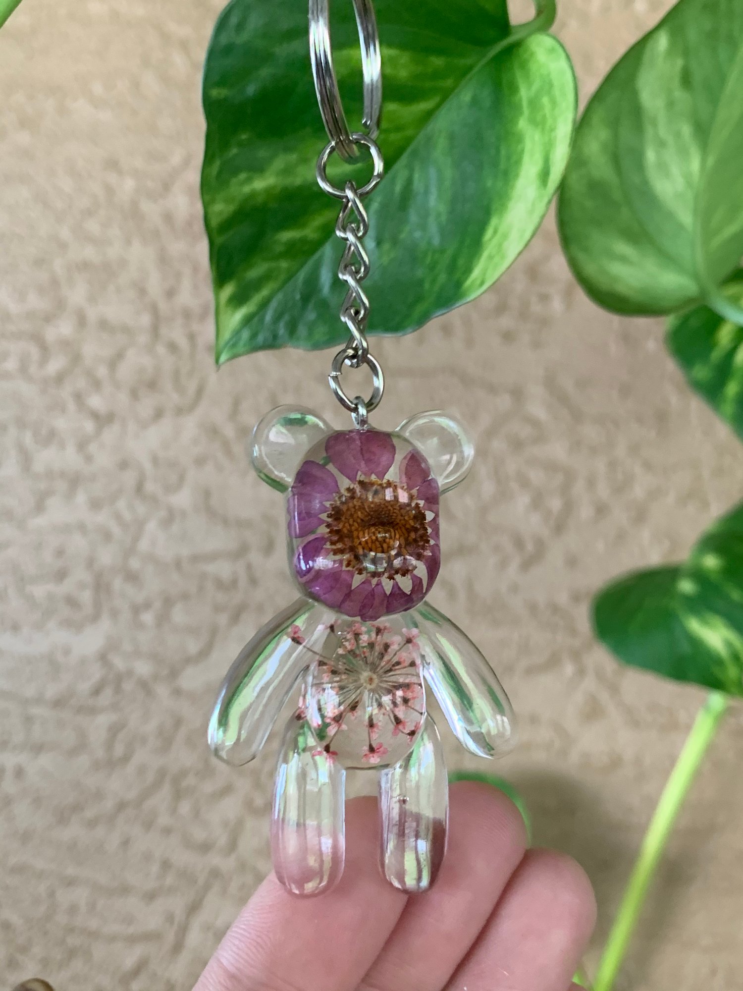 Purple + Pink Flower Bear Key Chain 🌸