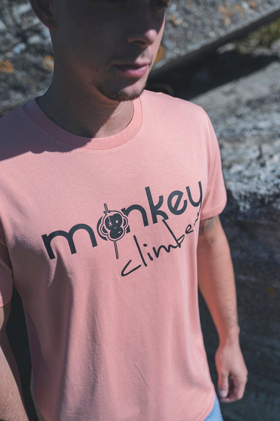 Image of Monkey Climber Front Cover shirt I Sunset Salmon