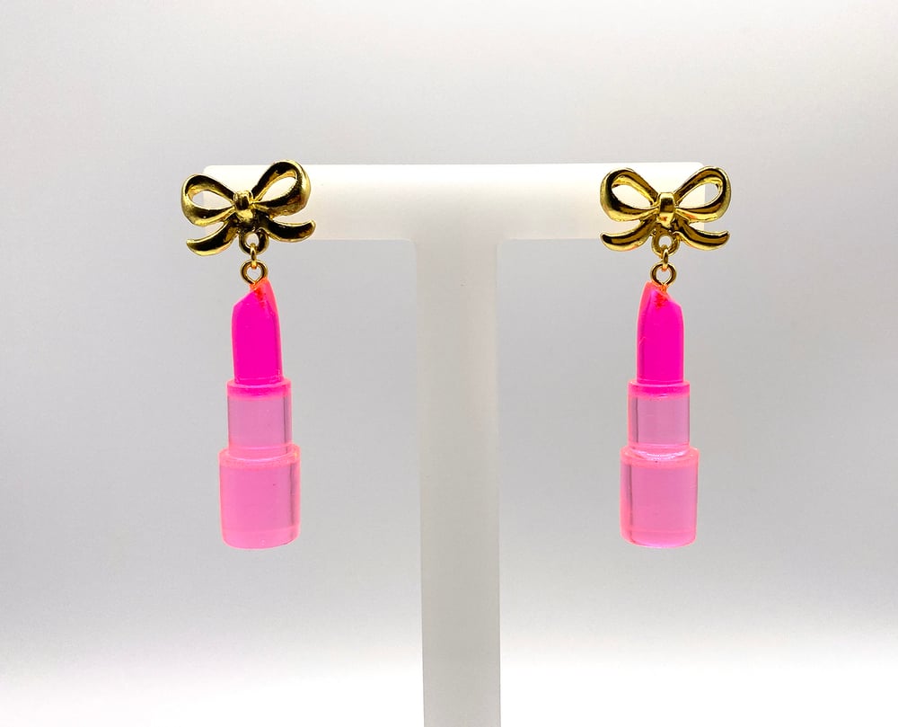 Image of Pink Crystal Lippy Statement earrings 