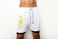 Image 1 of R-BOY 2-IN-1 White on Black Athletic Compression Shorts