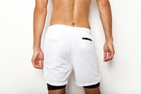 Image 2 of R-BOY 2-IN-1 White on Black Athletic Compression Shorts