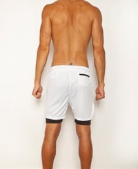 Image 5 of R-BOY 2-IN-1 White on Black Athletic Compression Shorts