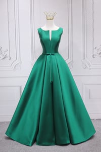 Image 1 of Elegant Satin Long Green Floor Length Evening Gown, Green Long Prom Dress