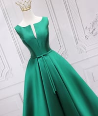 Image 2 of Elegant Satin Long Green Floor Length Evening Gown, Green Long Prom Dress