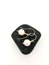Image 3 of white baroque pearl earrings in 14k gold