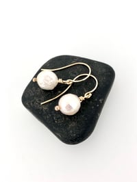 Image 1 of white baroque pearl earrings in 14k gold
