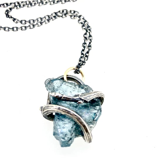 Image of one of a kind raw aquamarine necklace