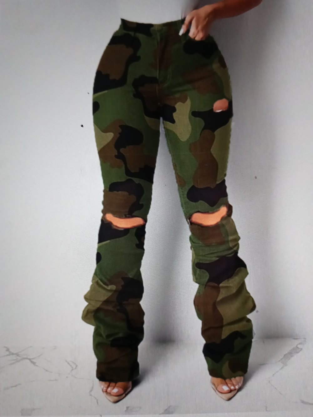 Image of Camouflage High Waist Cut out Layered Pants