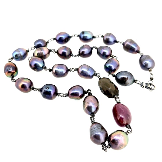 Image of peacock pearl wire wrapped necklace
