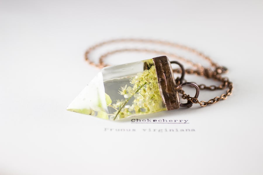 Image of Chokecherry (Prunus virginiana) - Small Copper Prism Necklace #1