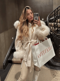 Image 2 of Cream Loro Coat With Fur Cuffs