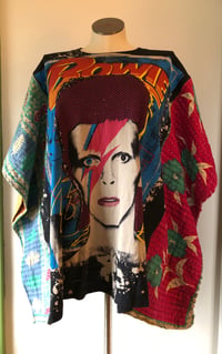 Image 1 of Upcycled “David Bowie/Blue Rose” vintage quilt poncho