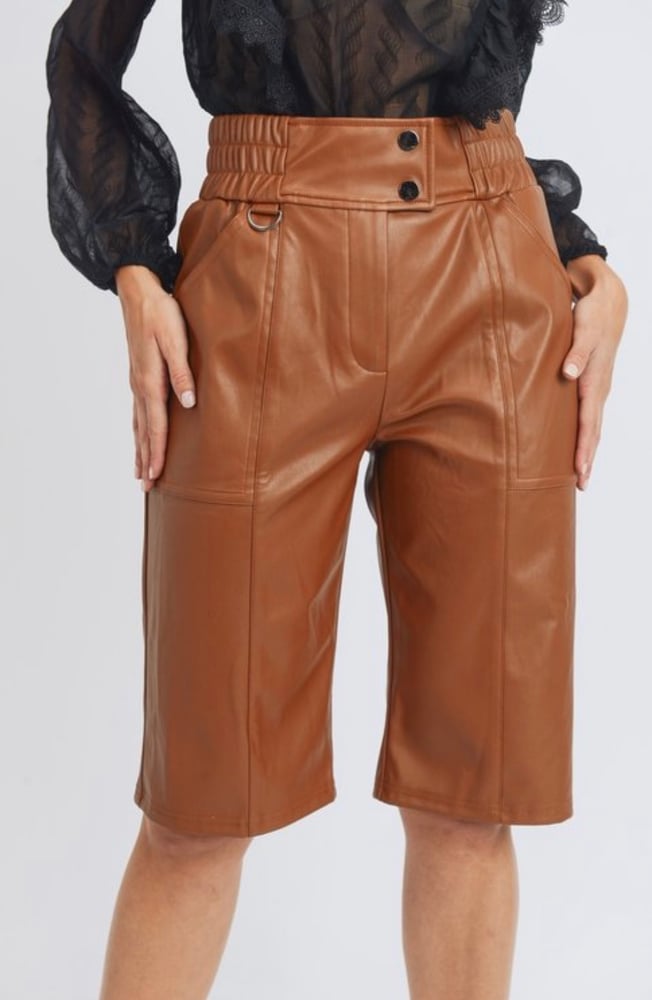 Image of Leather Bermuda Shorts (tan)