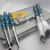 Image 1 of Beaded Makeup Brush Set - Blue