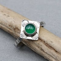 Image 1 of Handmade Sterling Silver Green Onyx Stamped Dainty Ring