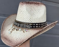 Image 2 of Two Tone Brown Cowboy Hat Crystal & Charm Band 