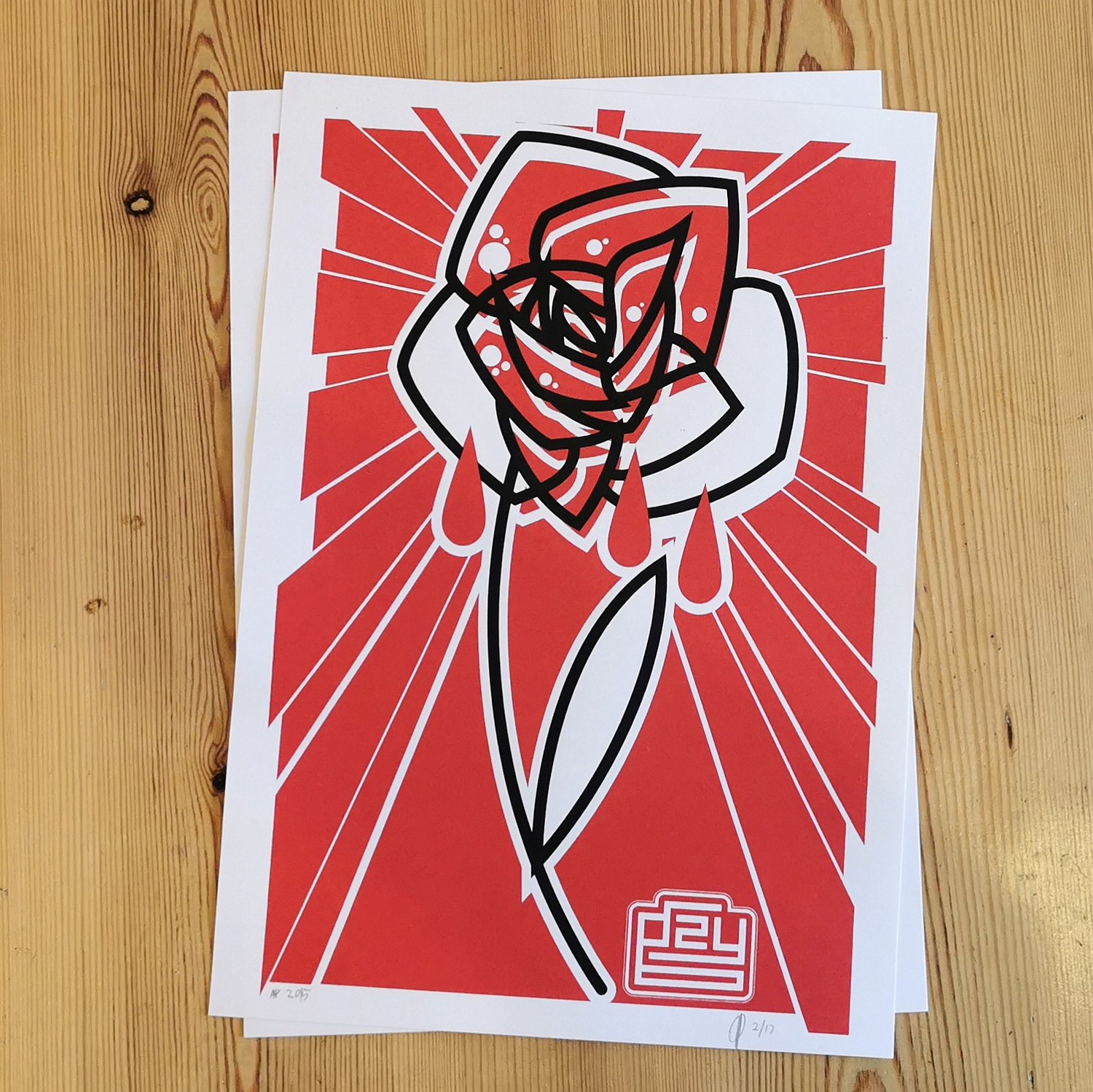 Gzy Ex Silesia - abstract rose - screen print LAST TWO! LOW NUMBERS! 