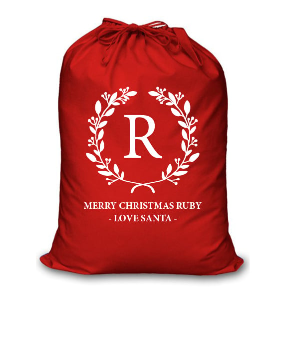 Image of Personalised Christmas Santa Sack - Initial Wreath