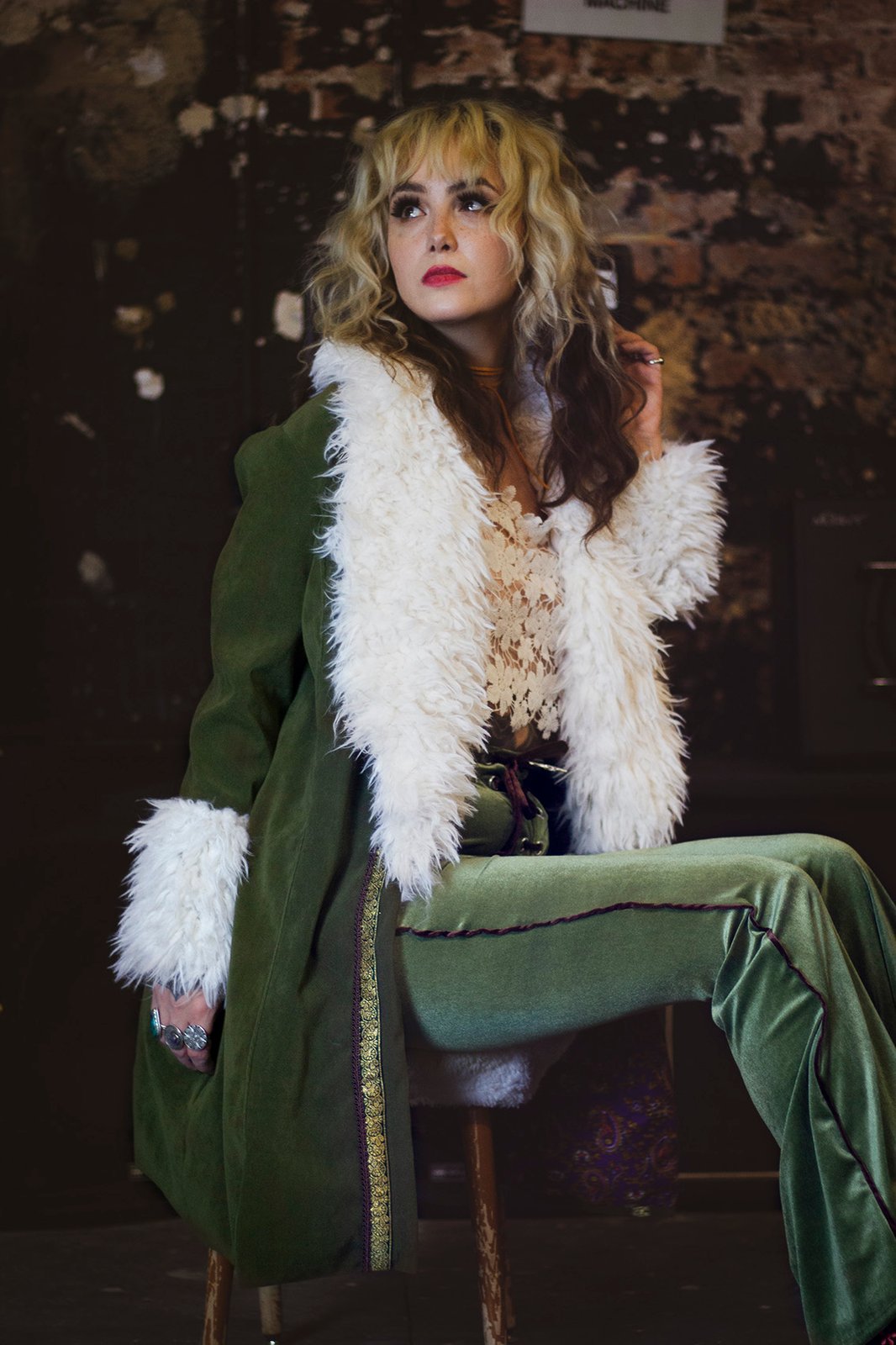 Vintage buy Penny Lane Coat Green with white fur