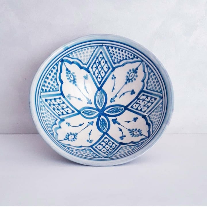 Image of MOROCCAN CERAMIC SERVING BOWL - BLUE 